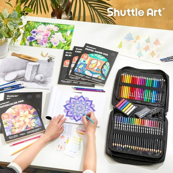 Shuttle Art 124 Pack Sketching and Drawing Pencils Set, Sketch Art Pencil Set with 4 Drawing Pads, Graphite Pencils in Zipper Case, Colouring Pencils for Artist Sketching, Art Set for Adults, Beginner