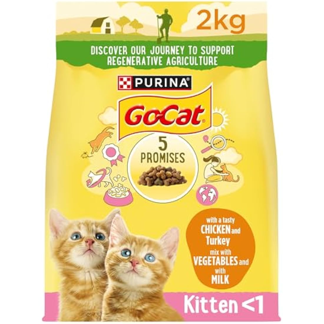 GO-CAT Kitten Chicken, Turkey and Milk Dry Cat Food 2kg, Pack of 4