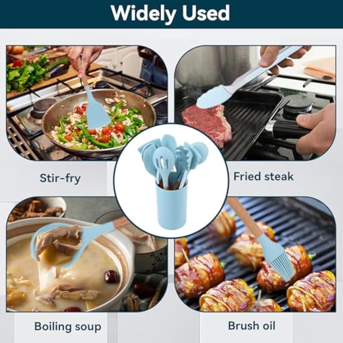 12Pcs Kitchen Utensil Set Silicone Cooking Utensils,Cooking Spatula Turner Heat Resistant Nonstick Cookware with Wooden Handle,Silicone Cooking Utensils Kitchen Utensils Kitchen Tool Gadgets