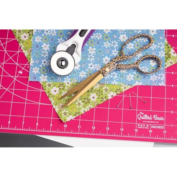 The Quilted Bear Rotating Cutting Mat 18" x 18" - Square Self Healing Rotating Craft Cutting Mat with Innovative Locking Mechanism for Quilting & Sewing (Pink)