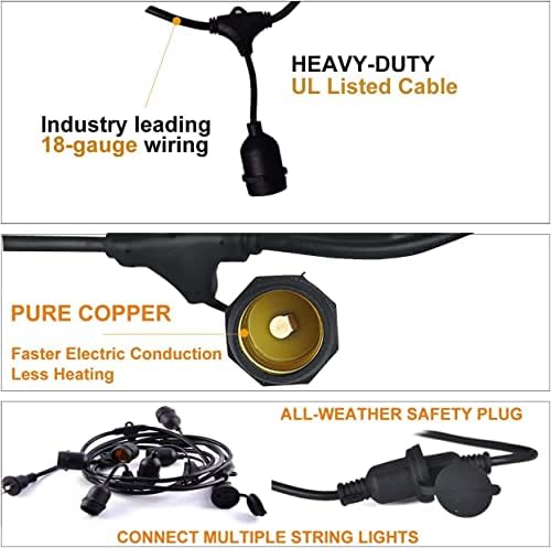 Svater Outdoor String Lights LED 96FT/29m, S14 2Pack 48FT Festoon Lights Mains Powered with 30+2 2W Plastic Bulbs, IP65 Waterproof Garden String Lights for Patio Party Wedding, 2700K Warm White