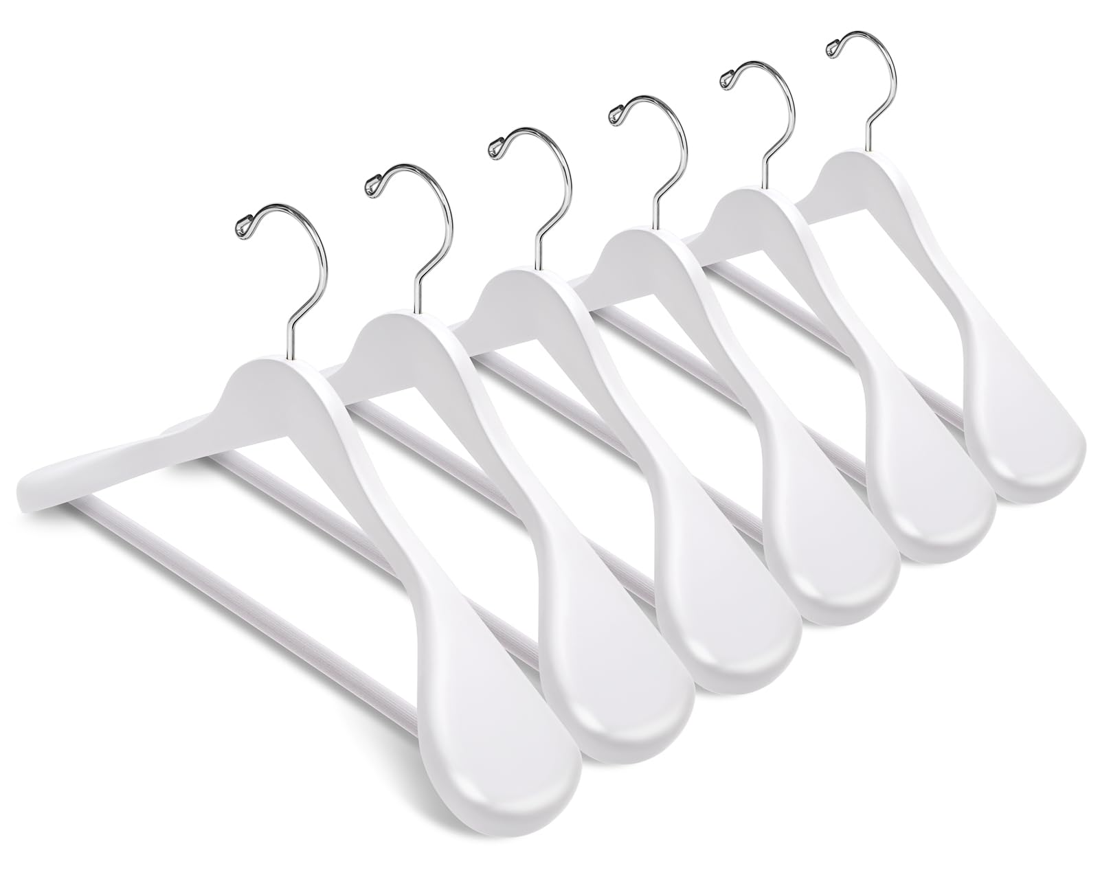 Amber Home 44.5cm White Wooden Suit Hangers 10pcs with Wide Shoulder(5.8cm), Heavy Duty Smooth Wood Coat Hanger with Non Slip Pants Bar, Solid Clothes
