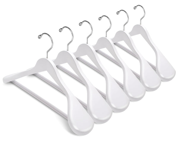 Amber Home 44.5cm White Wooden Suit Hangers 10pcs with Wide Shoulder(5.8cm), Heavy Duty Smooth Wood Coat Hanger with Non Slip Pants Bar, Solid Clothes
