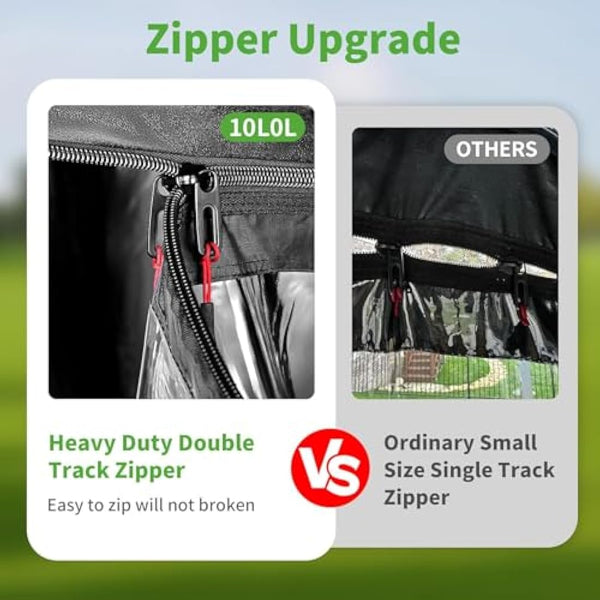 10L0L Golf Cart Enclosure Fit for 2 Passengers EZGO TXT RXV,600D Waterproof Snowproof Golf Buggy Keep Warm Cover, 2 Door Zippers 4-Side Clear Window and 4 Windproof Hooks Golf Cart Rain Cover, Black