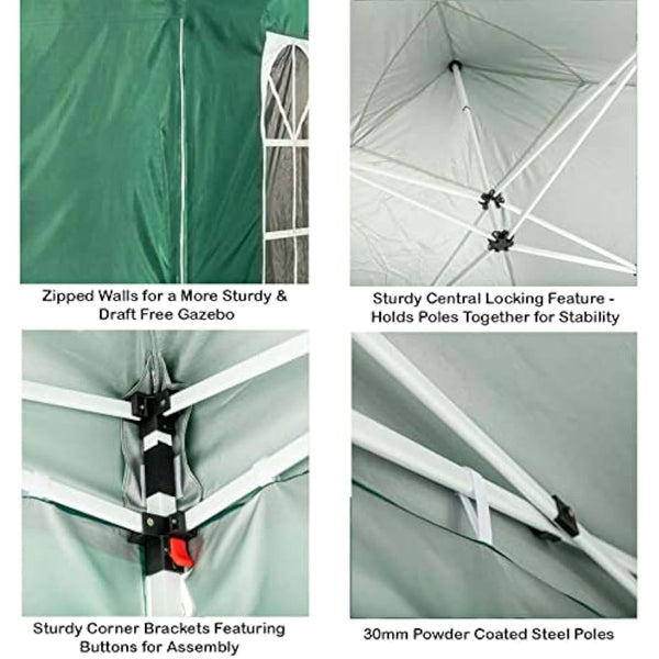 Waterproof Heavy Duty Premium Garden Gazebo with Sides - Choice of Colours - 3m x 3m Pop Up Outdoor Garden Shelter - PVC Coated - Travel Bag and 4 Leg Weight Bags (Stone Grey)