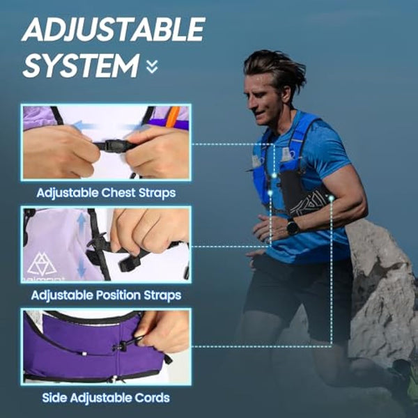 Haimont Hydration Running Vest with Water Bottles for Women Men, Adjustable Lightweight 8L Water Backpack with Soft Flasks for Trail Running Marathon