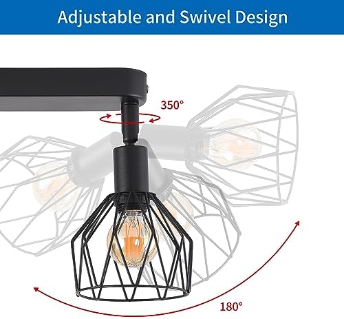 ANWIO Spot Light Fittings Ceilings,Kitchen Lights Ceiling with E14 Base Metal Wire Cage,Adjustable Black 3 Way Spotlights Ceiling Light,Ceiling Lights for Living Room