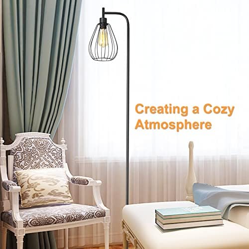 ArcoMead Industrial Floor Lamp, Black Standing Lamp Tall Pole Light with Teardrop Cage Head, Whole Metal Rustic Floor Lamp with Foot Switch for Bedroom, Living Room Farmhouse Office