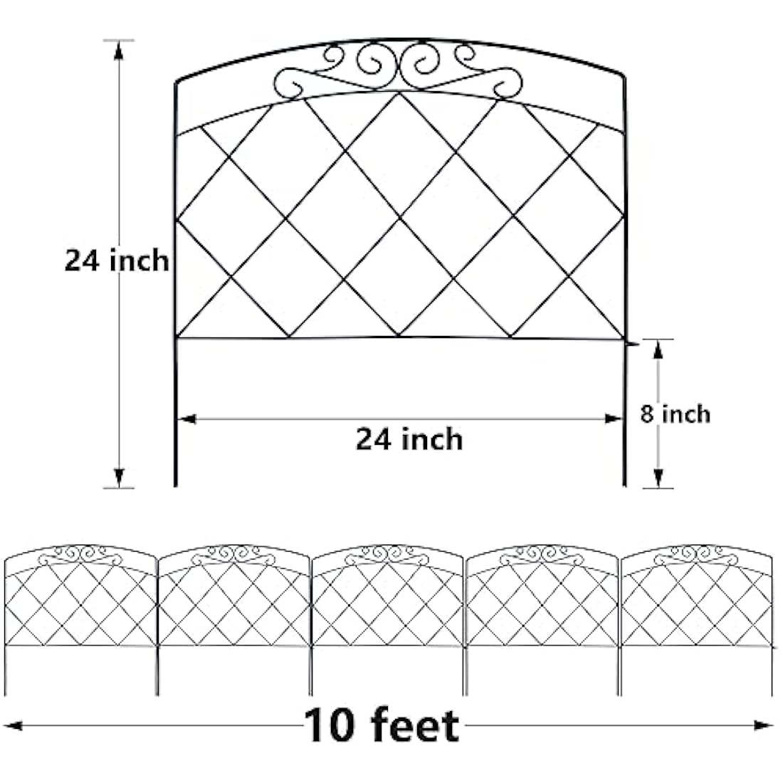 Thealyn Decorative Garden Fence 60cm (H) x 3m (L) Rustproof Metal Fence Panels No Dig Fence for Dogs Yard Patio Animal Barrier Flower Bed
