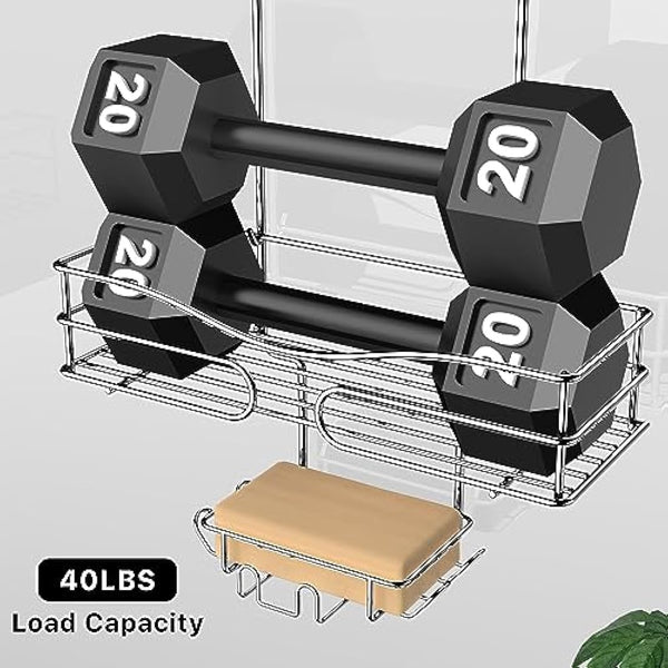 Cooeco Over Door Shower Caddy 2-Tier Bathroom Shelf with Soap Holder and Hooks, Stainless Steel Storage Organizer, Rust Proof, Silver