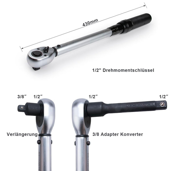 Awang Torque Wrench1/2-Inch Drive Click 25-220 Nm Dual-Direction Adjustable Torque Wrench Set