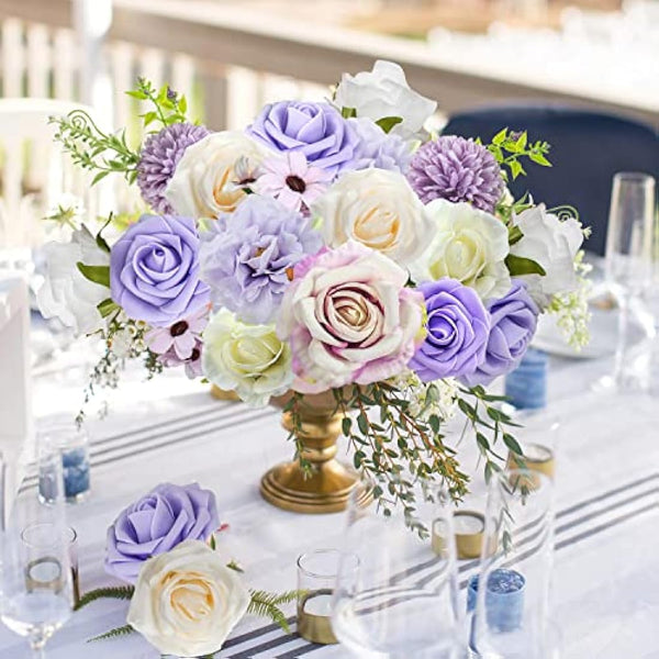 Jubor Artificial Flowers Purple, Dusty Rose Artificial Silk Flowers for DIY Wedding Bridal Bouquets Centerpieces Arrangements Baby Shower Party Home Decorations