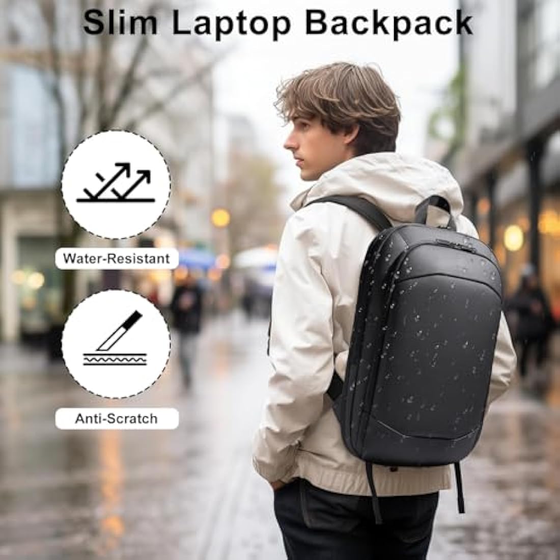 HEROIC KNIGHT Slim Laptop Backpack, Expandable Business Travel Backpack, Water-Resistant Anti Theft Laptop Rucksack, Lightweight Computer Work Bag Daypack For Men Women, Fits 15.6 Inch- Black