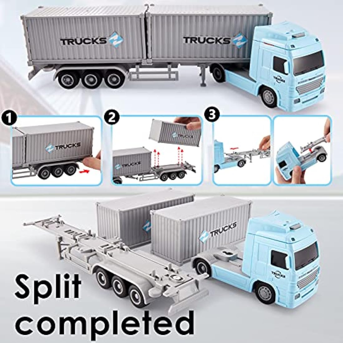 HERSITY Container Transporter Truck Toy 1:50 Scale, Friction Lorry Cars with Lights and Sounds Gifts for 3 4 5 6 Years Old Children Boys Girls