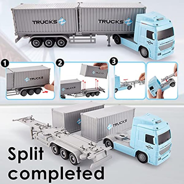 HERSITY Container Transporter Truck Toy 1:50 Scale, Friction Lorry Cars with Lights and Sounds Gifts for 3 4 5 6 Years Old Children Boys Girls