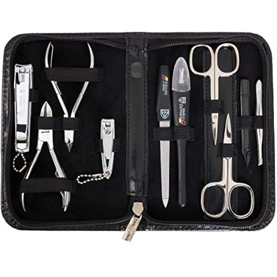 3 Swords Germany - brand quality 10 piece manicure pedicure grooming kit set for professional finger & toe nail care scissors clipper genuine leather case black in gift box, Made by 3 Swords