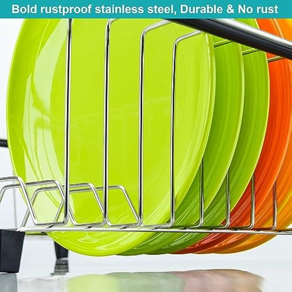 iPEGTOP Expandable Dish Drying Rack and Utensil Cutlery Holder, 304 Stainless Steel Over Sink Dish Rack, Dish Drainer in Sink or On Counter, Rustproof
