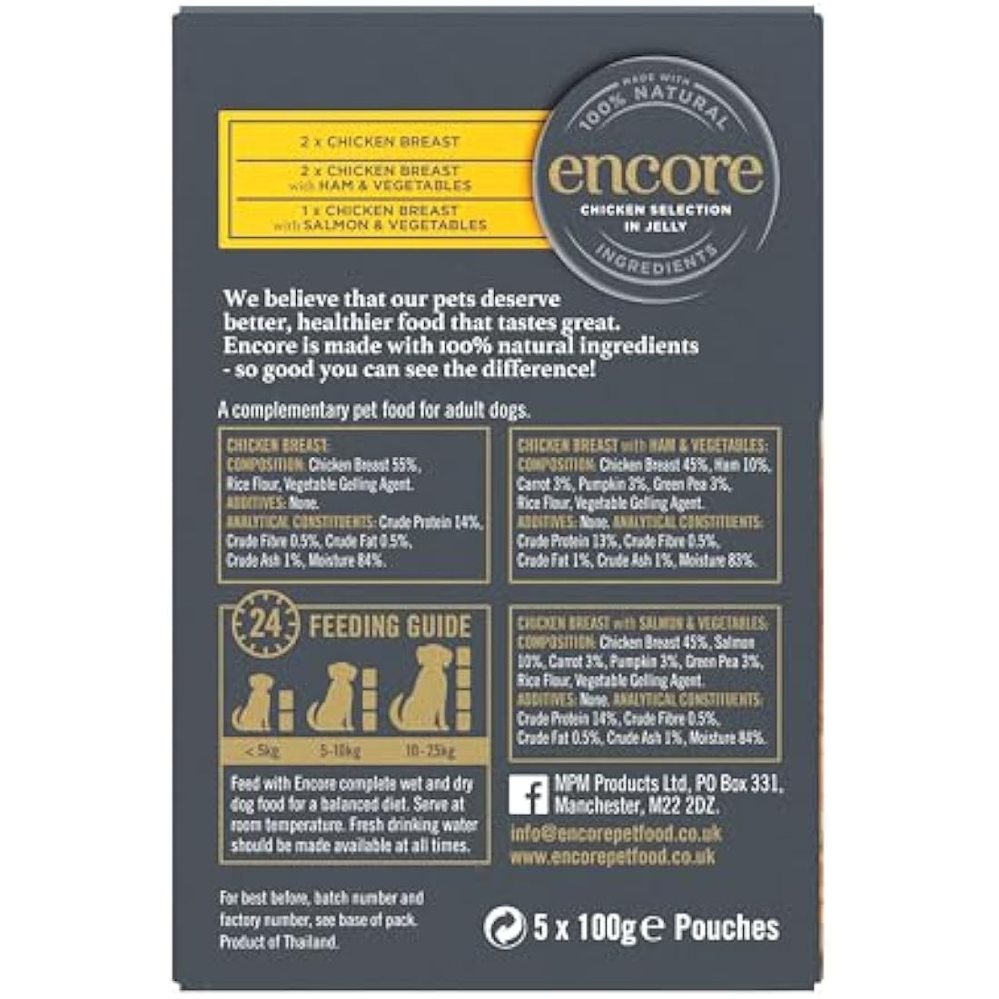 Encore Natural Adult Wet Dog Food, Chicken Selection in Jelly 100g Pouch (4 x (5 x 100g Pouches))