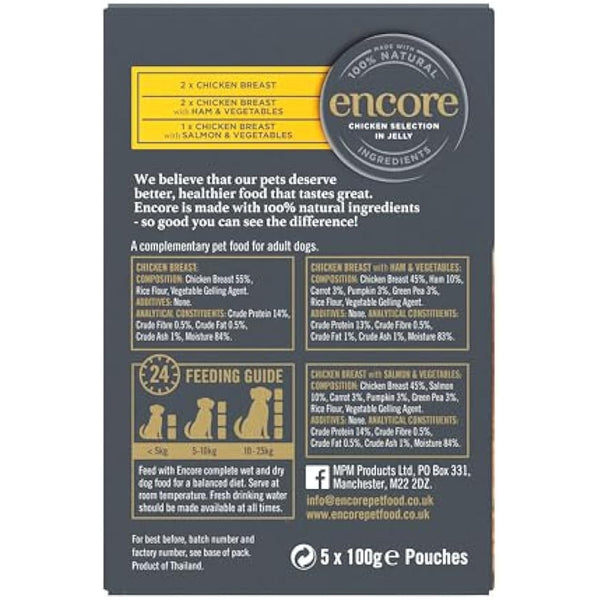 Encore Natural Adult Wet Dog Food, Chicken Selection in Jelly 100g Pouch (4 x (5 x 100g Pouches))