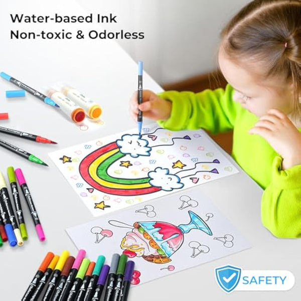 Ohuhu Colouring Pens 100 Colours, Dual Tip Brush Pens Felt Tip Pens, Art Markers with Fineliner, for Kids Adults Colouring Book Drawing Calligraphy Sketching Journal, Maui - Carrying Bag