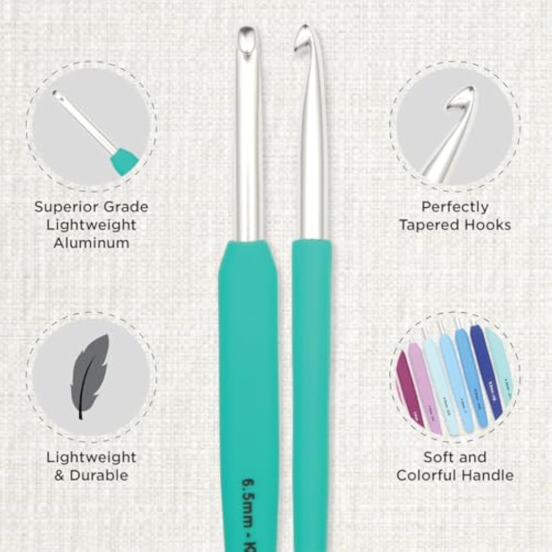 KnitPro Waves Crochet Hooks Set – 14 Hook Grande Gift Set, Sizes 2 – 12mm, Ergonomic Soft Handles, Soft Rubber Grip for Arthritic Hands, Light & Comfortable Crochet Needles for Knitting