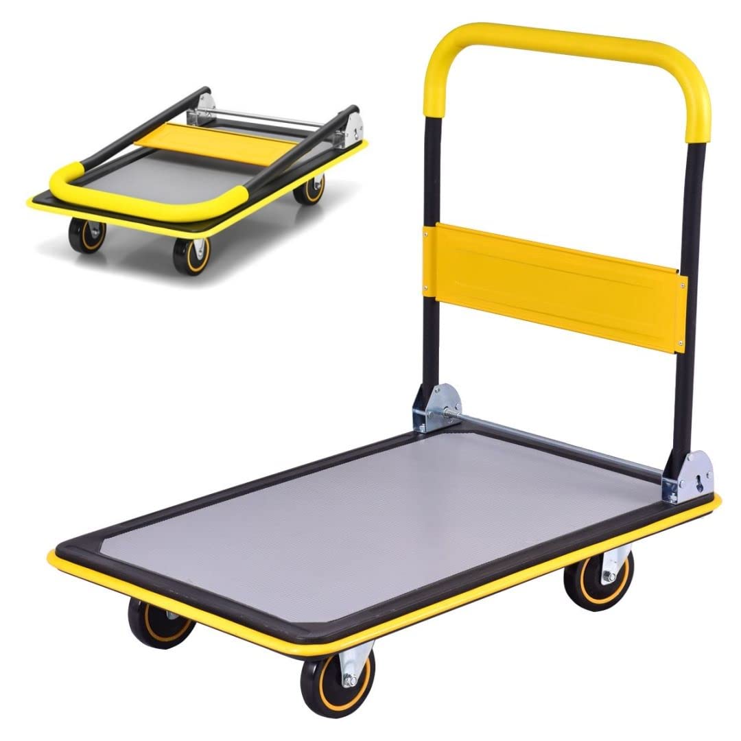 COSTWAY 150kg/300kg Folding Platform Trolley, Heavy Duty Hand Sack Truck with Handle & Bumper Strips, Rolling Flatbed Cart Dolly for Easy Transportation and Heavy Lifting (73x49x83cm, 150kg Capacity)