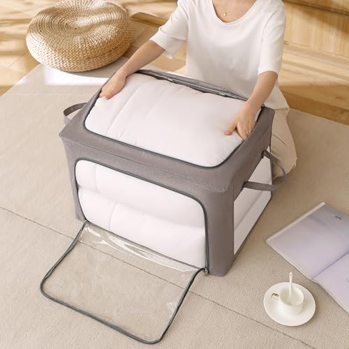FUSACONY Clothes Storage Boxes, 2 Pcs Closet Organizers and Storage, Foldable Clothes Storage Box with Double Opening Zips and Three Clear Windows for