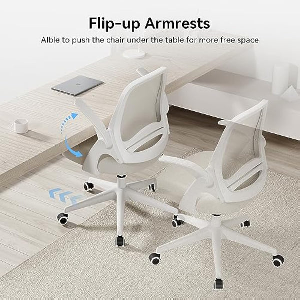 Hbada Ergonomic Office Chair with Folding Armrest, Canvas Office Chair, 360° Swivel, Grey