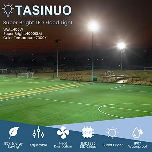 TASINUO LED Floodlight Outdoor 400W 2 Pack, 4 in 1 LED Flood Light 40000LM 7000K Super Bright Security Lights, IP67 Waterproof LED Spotlight Wall Light with 180° Rotation for Garden, Garage, Stadium