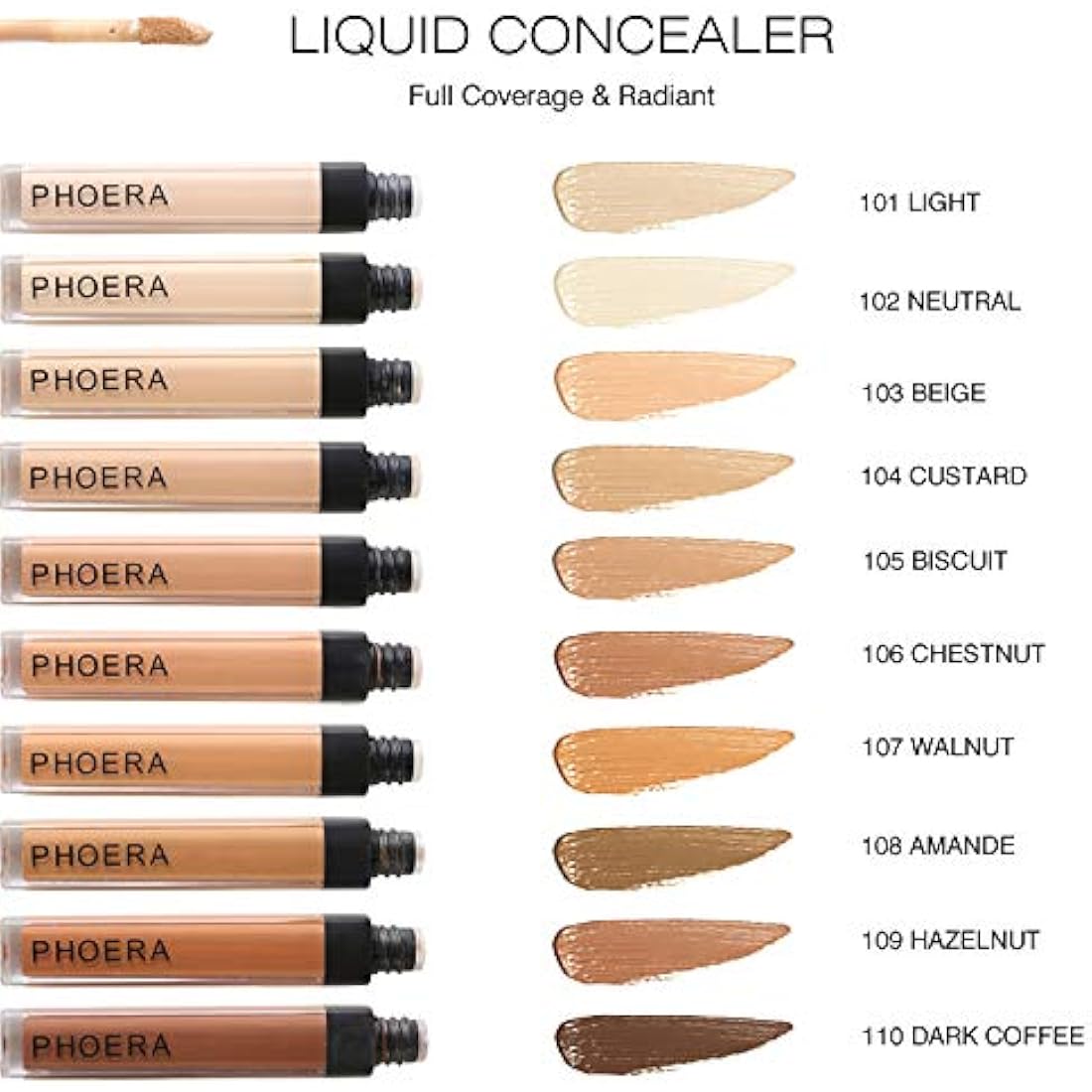 Phoera Full‑Coverage Matte Liquid Concealer – Waterproof, Oil‑Free Camouflage for Dark Circles, Acne Scars & Under‑Eye (105 - Biscuit)