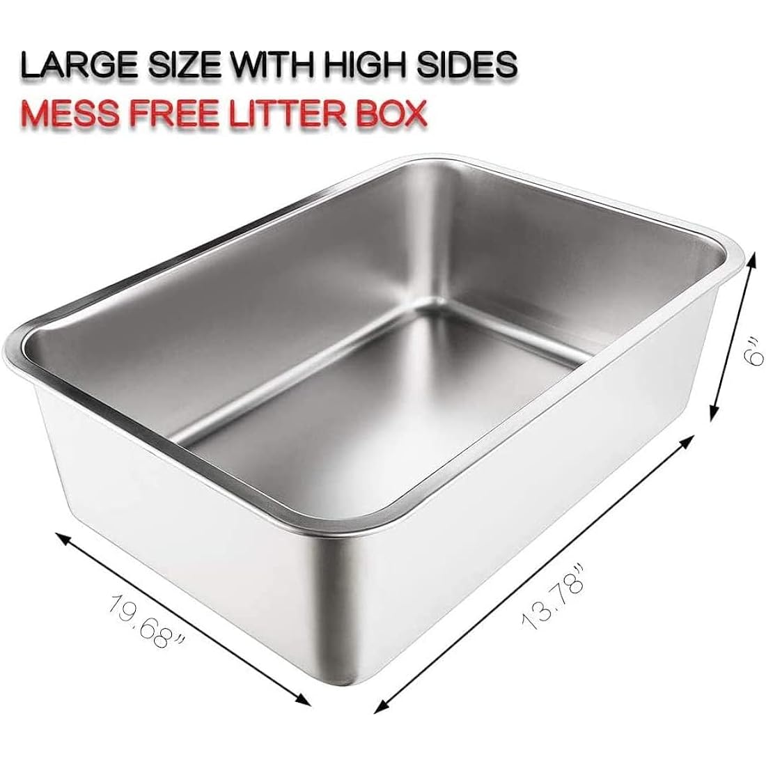 Yangbaga Cat Litter Tray 20"*14"*6" Stainless Steel, Odourless and Spacious Design for Easy Cleaning, Ideal for Large Cats, Multiple Pet Households, Rustproof with Non-Slip Base