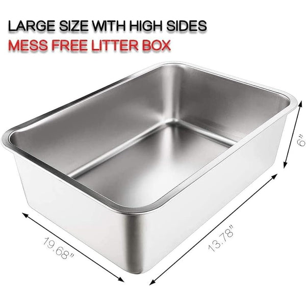 Yangbaga Cat Litter Tray 20"*14"*6" Stainless Steel, Odourless and Spacious Design for Easy Cleaning, Ideal for Large Cats, Multiple Pet Households, Rustproof with Non-Slip Base