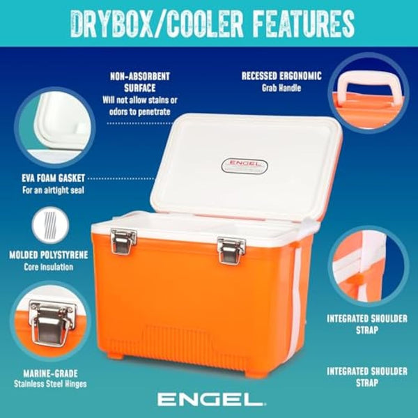 ENGEL Cooler Box 18L - Leak-Proof, Air Tight, Drybox Cooler for Camping, Fishing, Hiking,Picnic - Mini Ice Boxes Large Enough for 30 Cans, 42 x 28.6 x 32.4 CM Small Cool Box for Drinks and Food