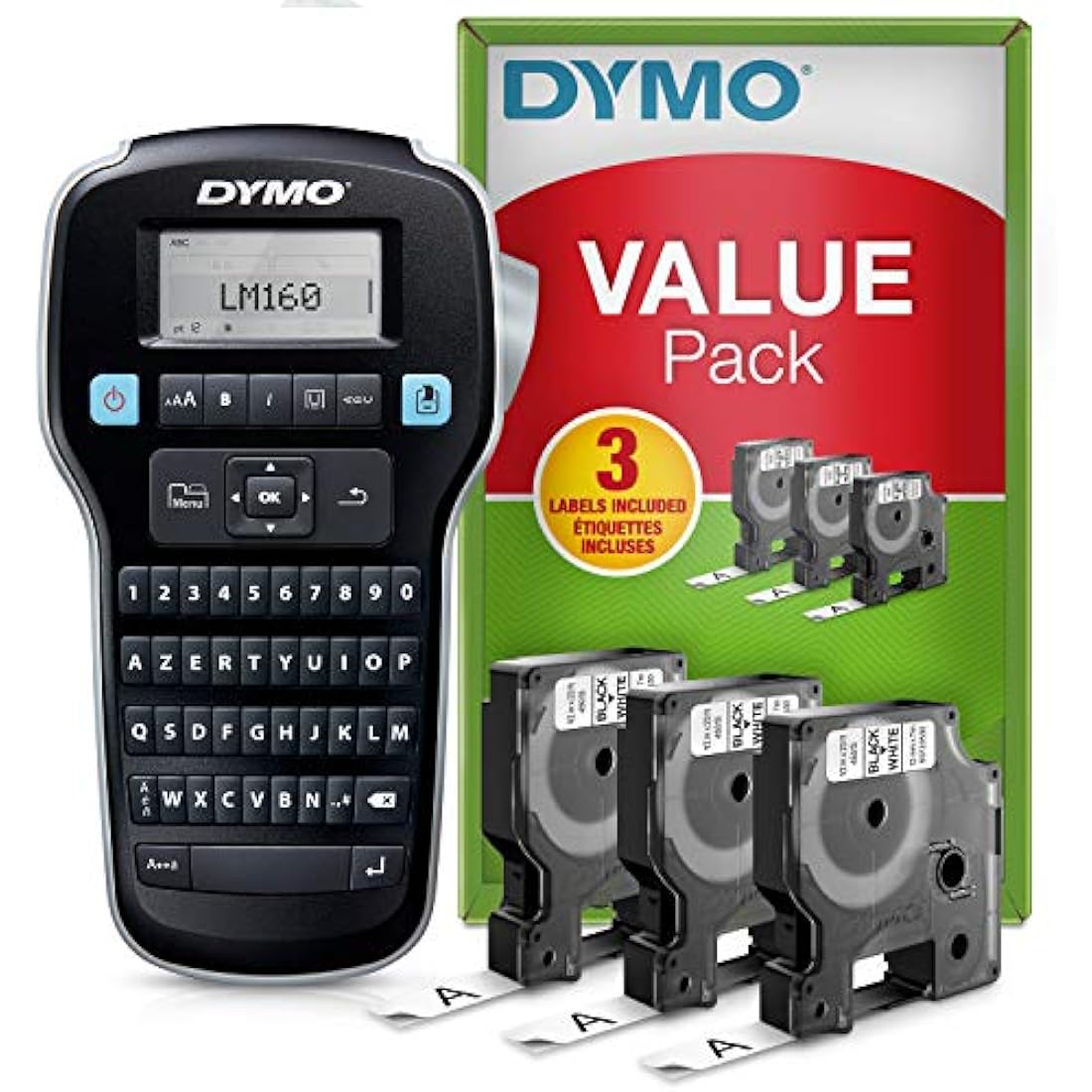 DYMO LabelManager 160 Basic Kit | Portable Printer with 3 Rolls of Label Tape D1 Labels | AZERTY Keyboard | Ideal for Office or Home