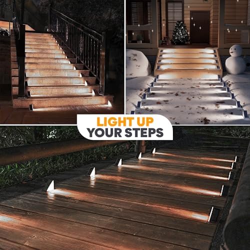 Adyos 6 Pack Solar Step Lights Outdoor, Outside Waterproof LED Deck and Stair Lights, Triangle Solar Powered Decorative Lighting for Garden & Patio & Porch & Yard & Pathway & Walkway (Cool White)
