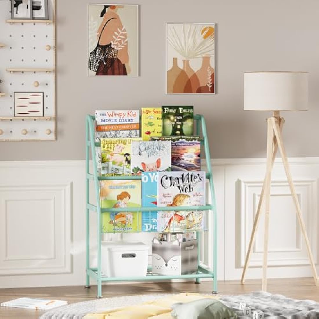 Huhote Children Kids Bookshelf, Small Bookcase, Kids Book Rack, Book and Toy Storage Organizer Display Stands Shelf for Small Place Living Room Study Children's Room (Green)