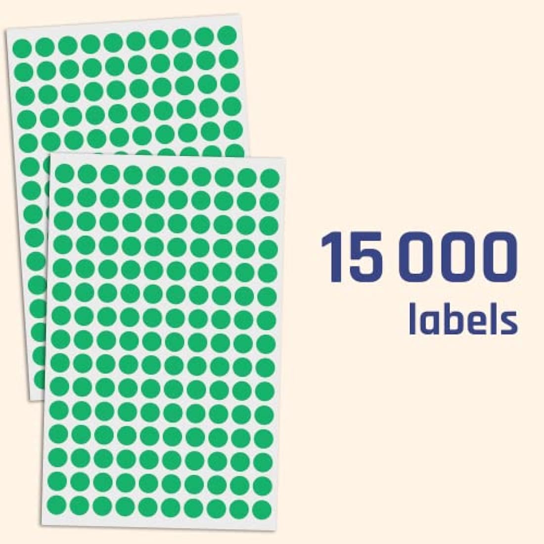 15,000 Pack - 10mm Round Coloured Dot Stickers Labels, Green