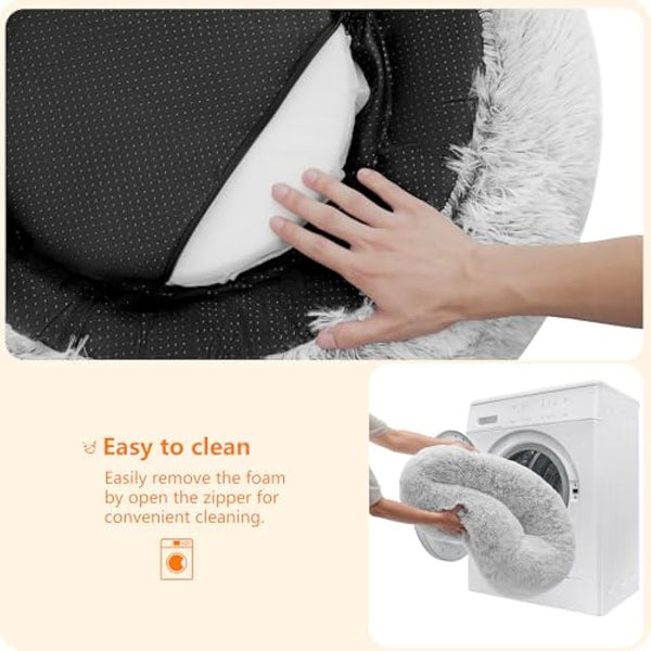 HMTOPE Dog Bed Round Orthopedic Dog Cushion Egg Crate Foam Dog Sofa Cat Bed Donut Cosy Dog Basket Washable (80 × 80 × 20cm, Light Grey)