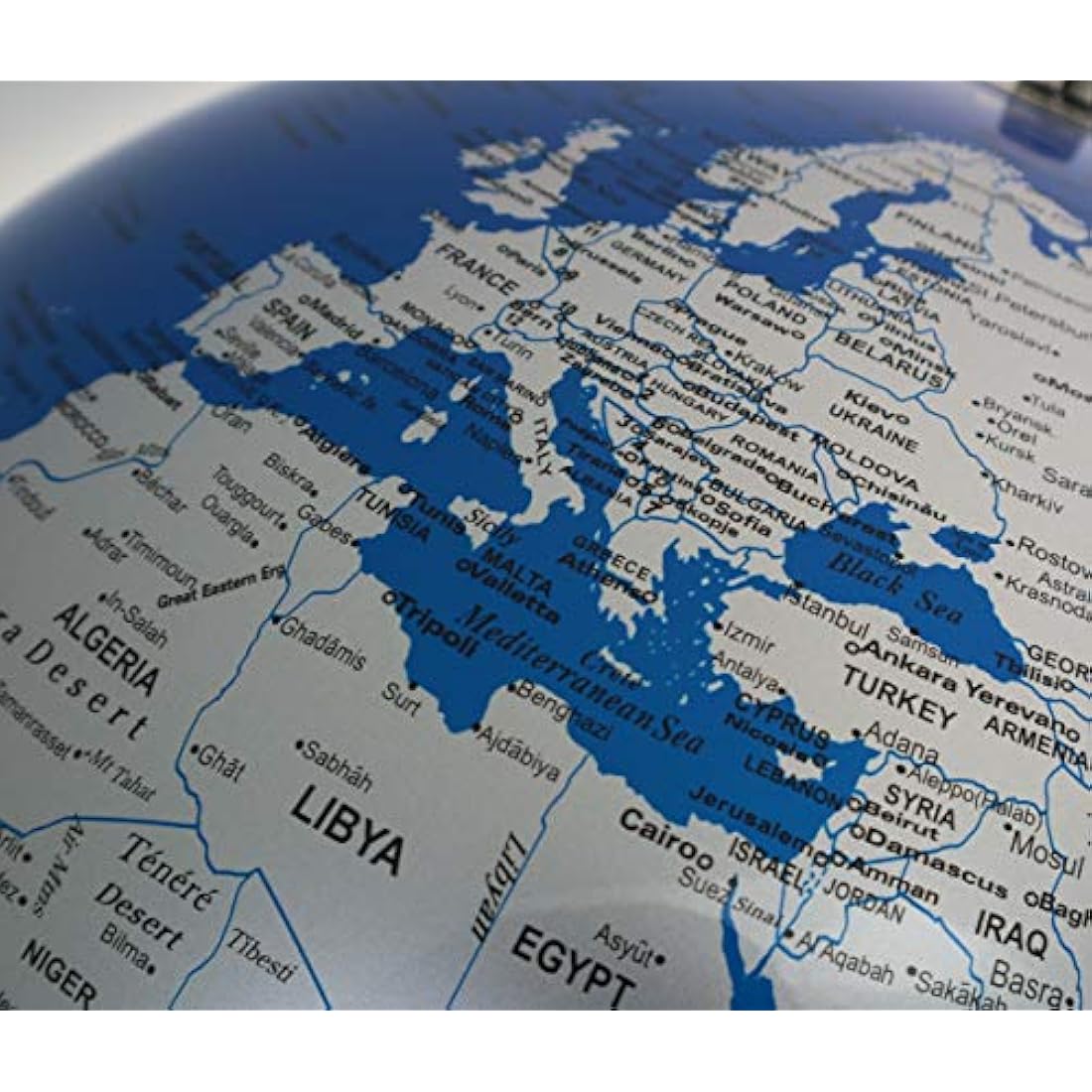 EXERZ 25cm World Globe - Stainless Steel Ring Standing, Packaging in Premier Kraft Box, Perfect for Gifting - Metallic Blue