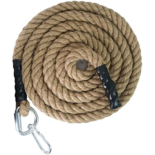 Aoneky Gym Climbing Rope with Clip, 30mm/40mm /50mm, 3-9M, Jute Battle Rope for Training, Fitness, Strengthen Muscle Power Inddor Outdoor