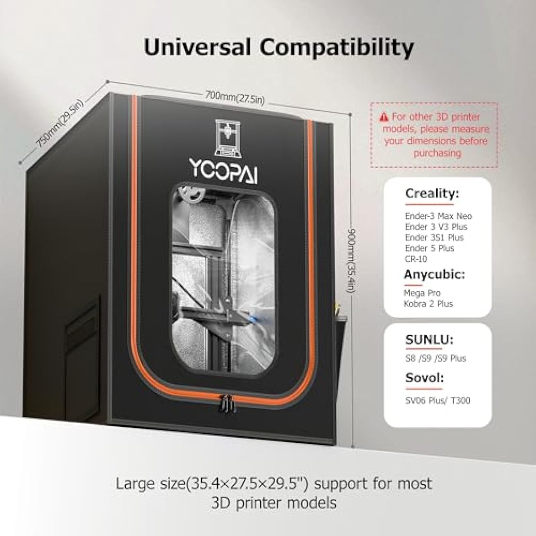 3D Printer Enclosure with LED Light, Fireproof Dustproof Tent Constant Temperature Protective Cover for Ender3 Max Neo/Ender3 S1 Plus/Ender 5/ Pro/Plus/Neptune 4 Plus/CR-10/10S PRO10 Mini/CR-X, Large