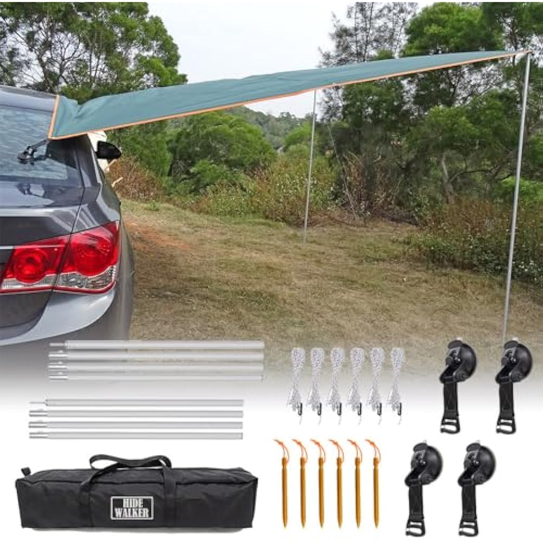 3x5m Car Awning with Pole Outdoor Camping Tent Tarp Waterproof Canopy Shade Sun Shelter
