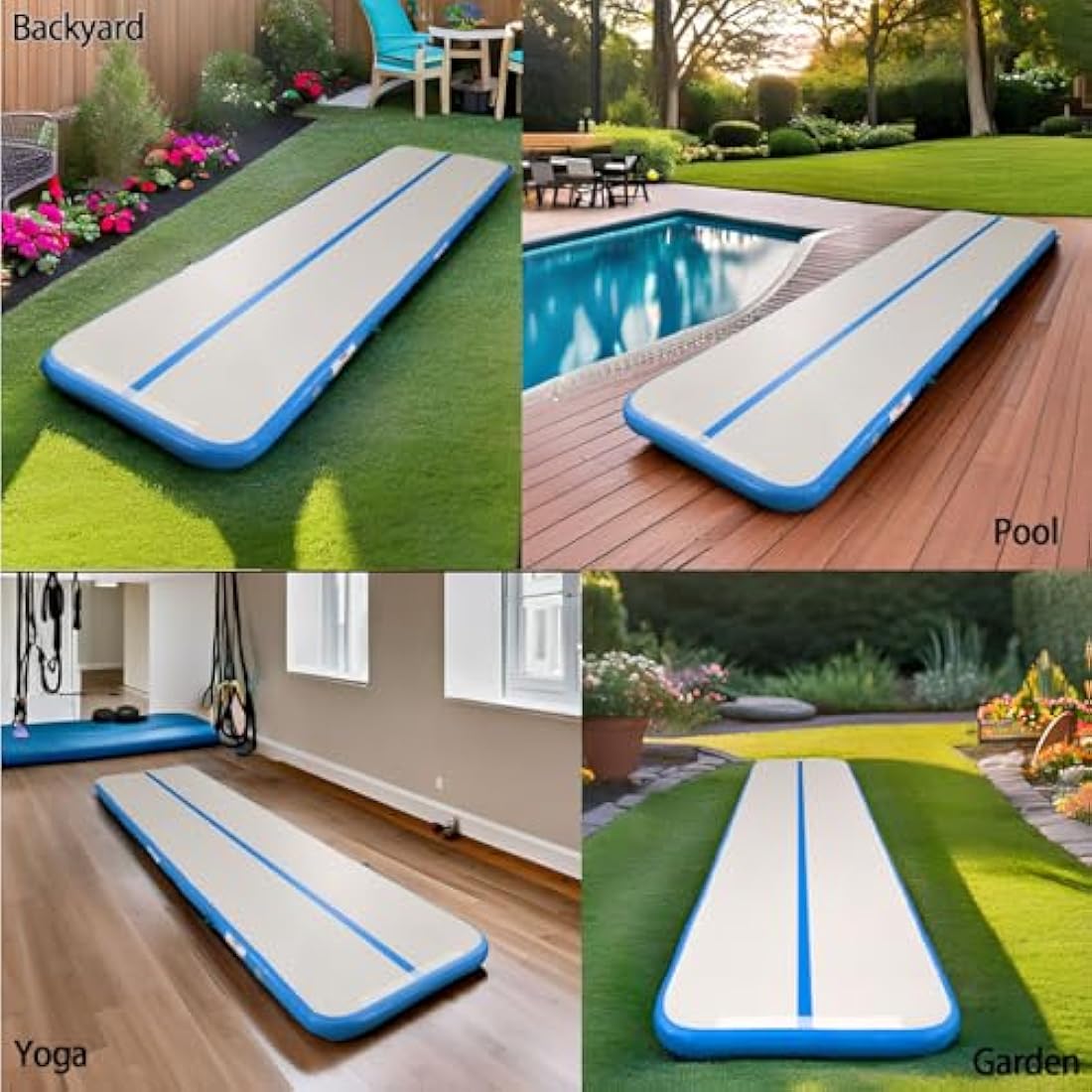 Inflatable Gymnastics Mat Tumbling Mat 6.6 ft 10 ft 13ft 16ft 20ft 4in/8in Thick Tumble Track Air Mat for Gymnastics For Home Kids Tumble Training Gymnastics/Yoga/Water/Dance