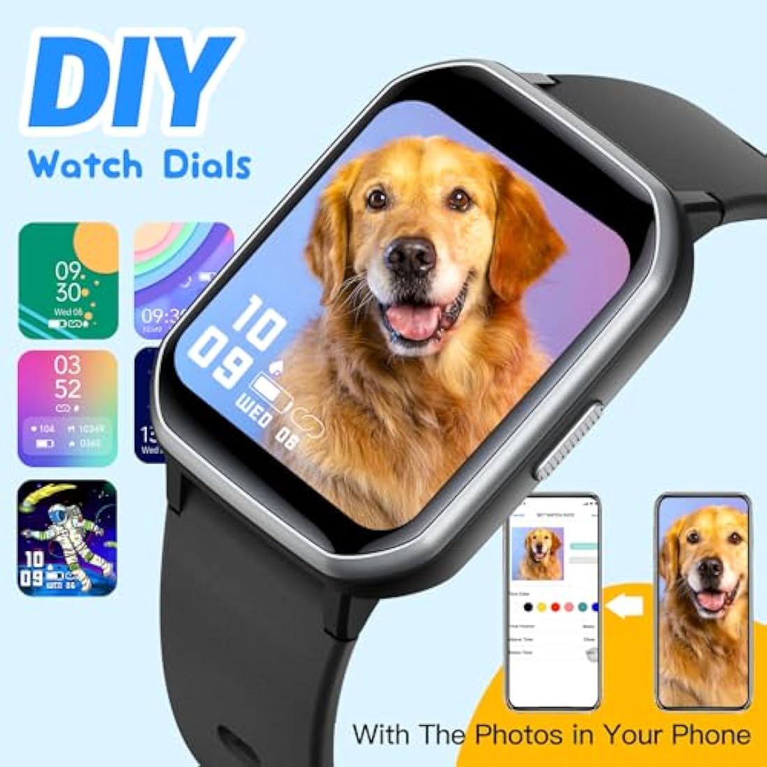 Kids Smart Watch for Boys,IP68 Waterproof Kids Fitness Tracker Watch with 1.5 Inch DIY Face,Heart Rate Sleep Monitor,19 Sport Modes,Calories Counter,Alarm Clock,Great Gifts for Children 6+ (Black)