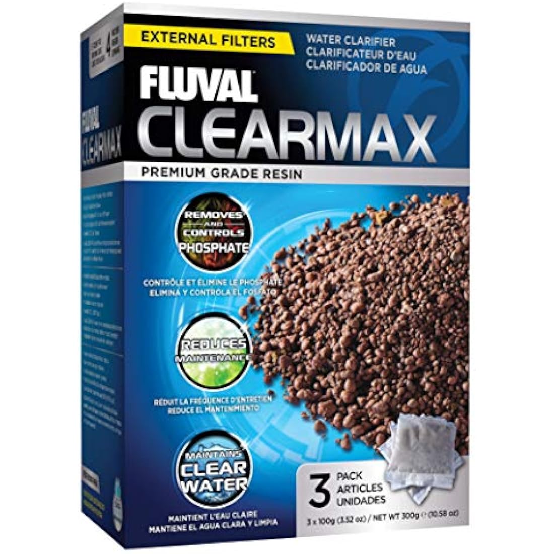 Fluval Clear Max Phosphate Remover 300g - 3 x 100g - treats 3 x 100L,Brown