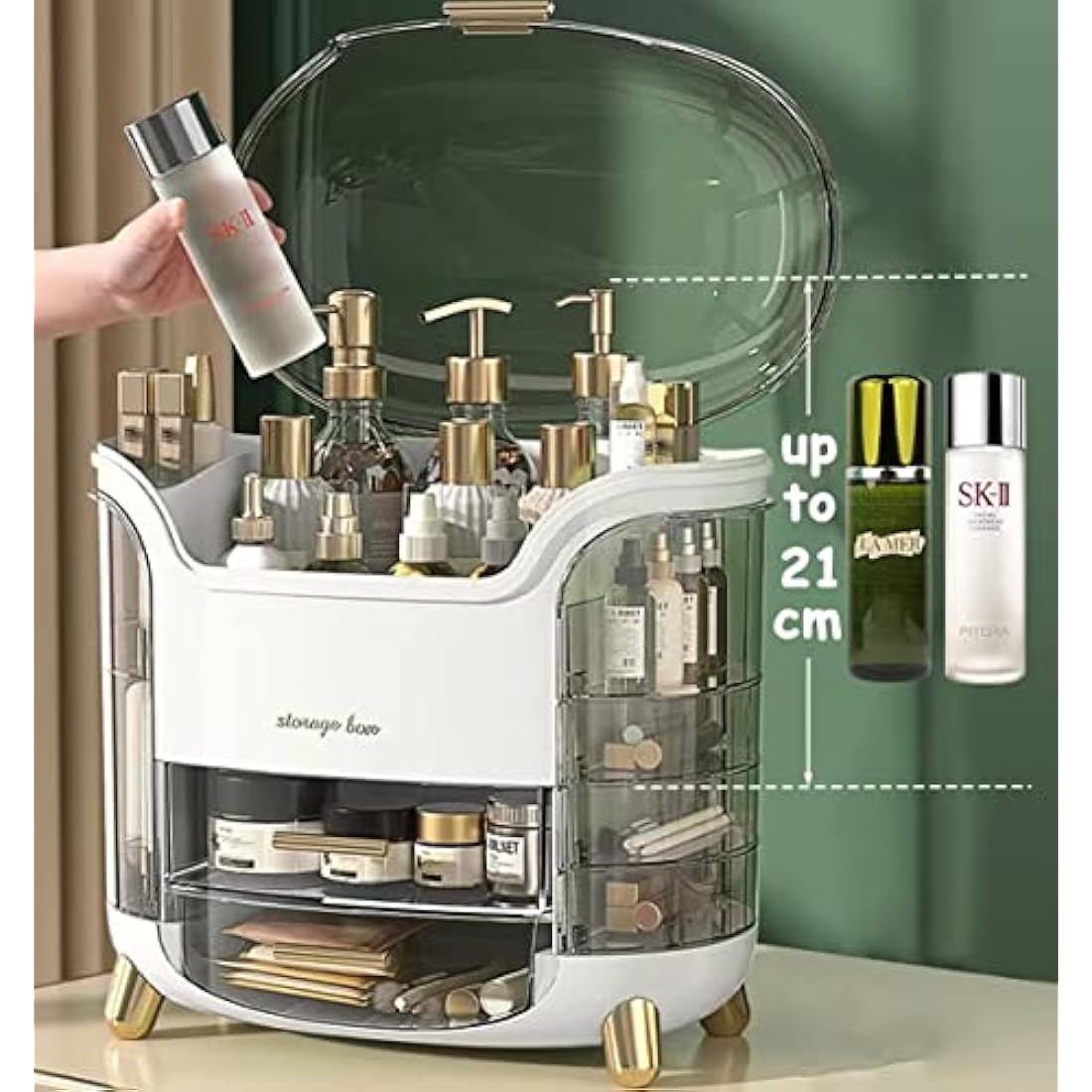 Kousee Make Up Storage Organizer Box Skincare Display Case Dust Water Proof, Vanity Organiser with Drawers for Cosmetics, Lipsticks, Perfume-Ideal for Bathroom Countertop, Bedroom Dresser