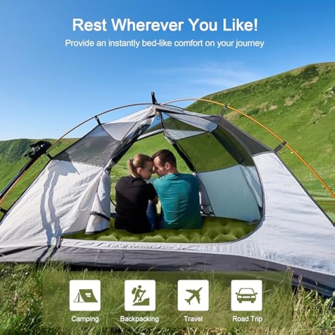 HiiPeak Camping Sleeping Pad, Ultralight Camping Mat with Pillow Built-in Foot Pump Inflatable Sleeping Pads Compact for Backpacking Hiking Traveling Tent (Double Green)