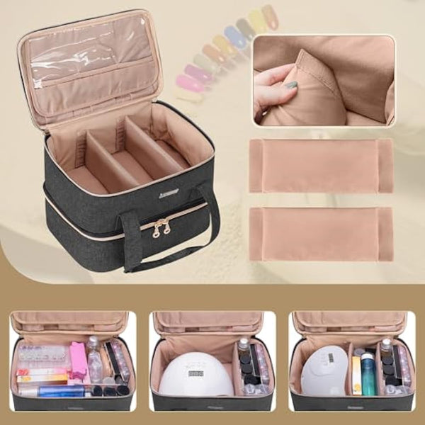 BAFASO Nail Polish Organiser Holds 40 Bottles (15ml - 0.5 fl.oz) and a Nail Lamp, Nail Polish Carrying Case with Manicure Tools Storage Sections (Bag Only), Black (Patented)