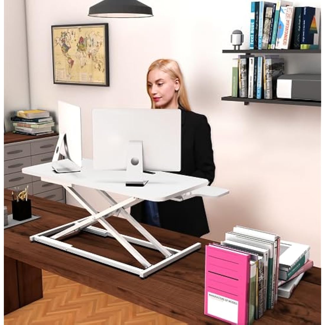 ERGOMAKER Standing Desk Converter, 36"/91cm Wide Height Adjustable Quick Sit to Stand Up Desk Riser for Dual Monitor