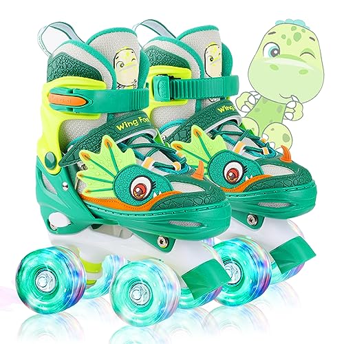 Dino Kids Toddler Roller Skates for Boys Girls Dinosaur Quad Skating Shoes with Shiny Light up Wheels Adjustable Sizes Beginners rollerskates for